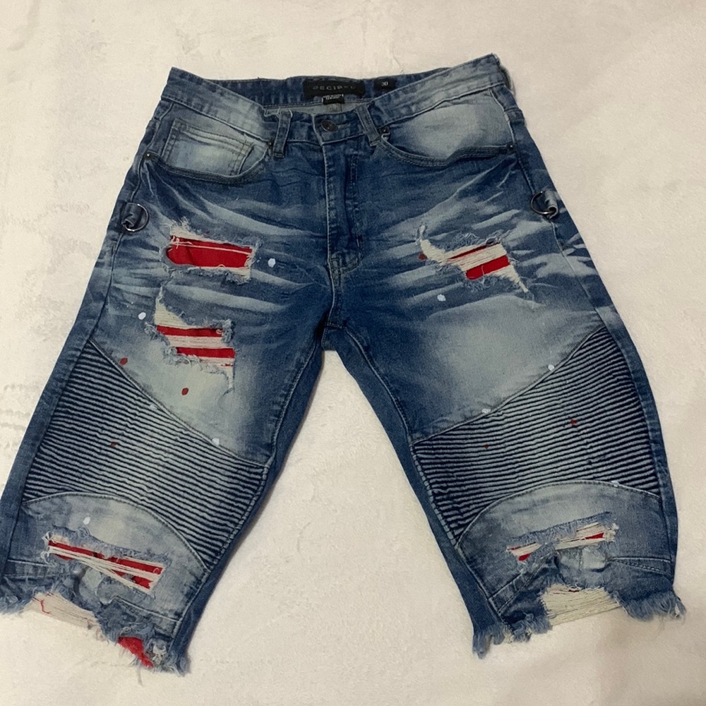 🩳 Decibel Distressed Red Patched Men’s Denim Jeans 🩳